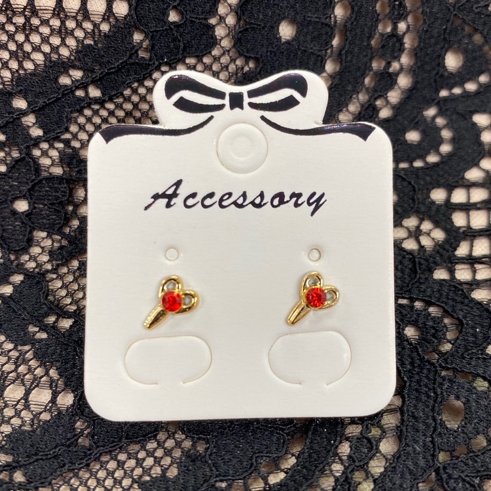 Gold color Scissor studs with ruby red stones!